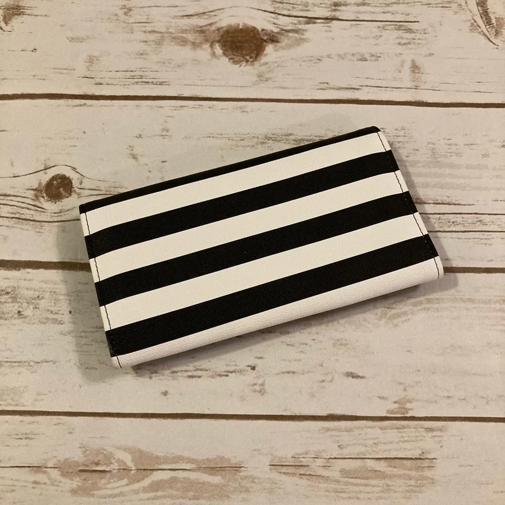 KUT From The Kloth Faux Leather Black and White Striped Trifold Wallet